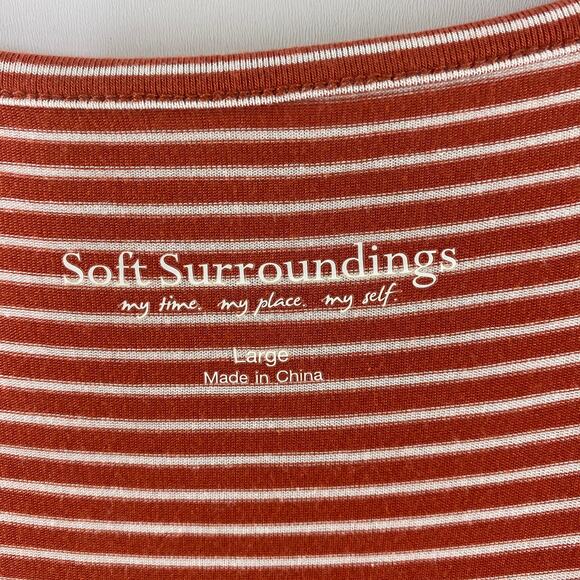 SOFT SURROUNDINGS Womens Stripe Shirt Large Flattering Comfy Swingy Orange White - Picture 2 of 6